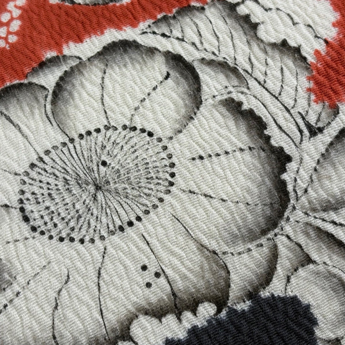 美品】 名古屋帯 逸品 大脇一心 落款あり 辻が花 朱色 正絹｜中古
