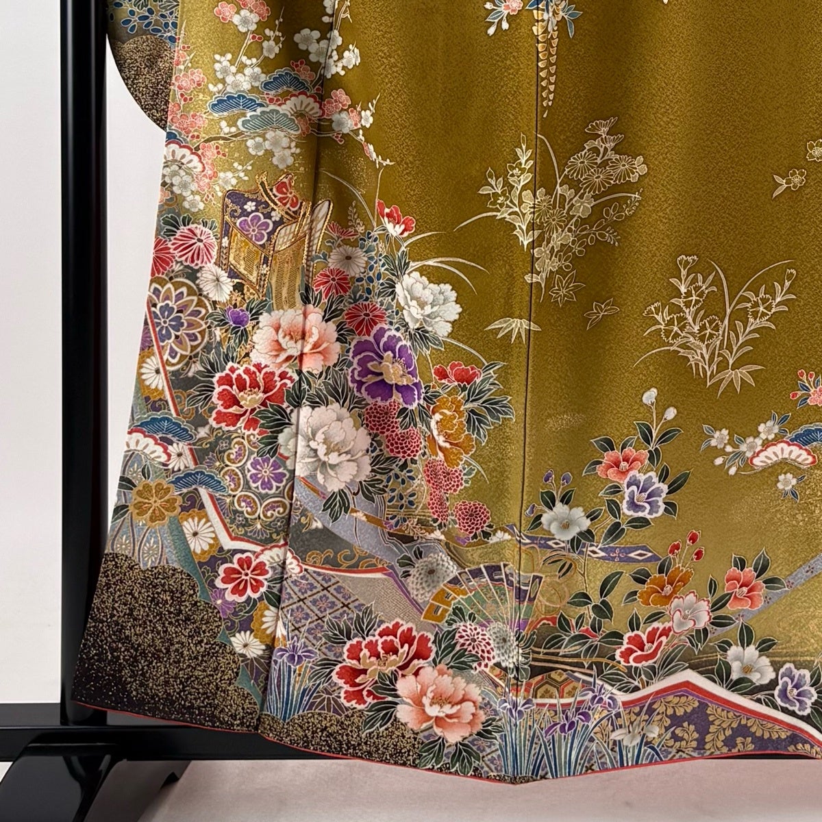 振袖 身丈158cm 裄丈62.5cm S 袷 袋帯フルセット 御所車 草花 金糸