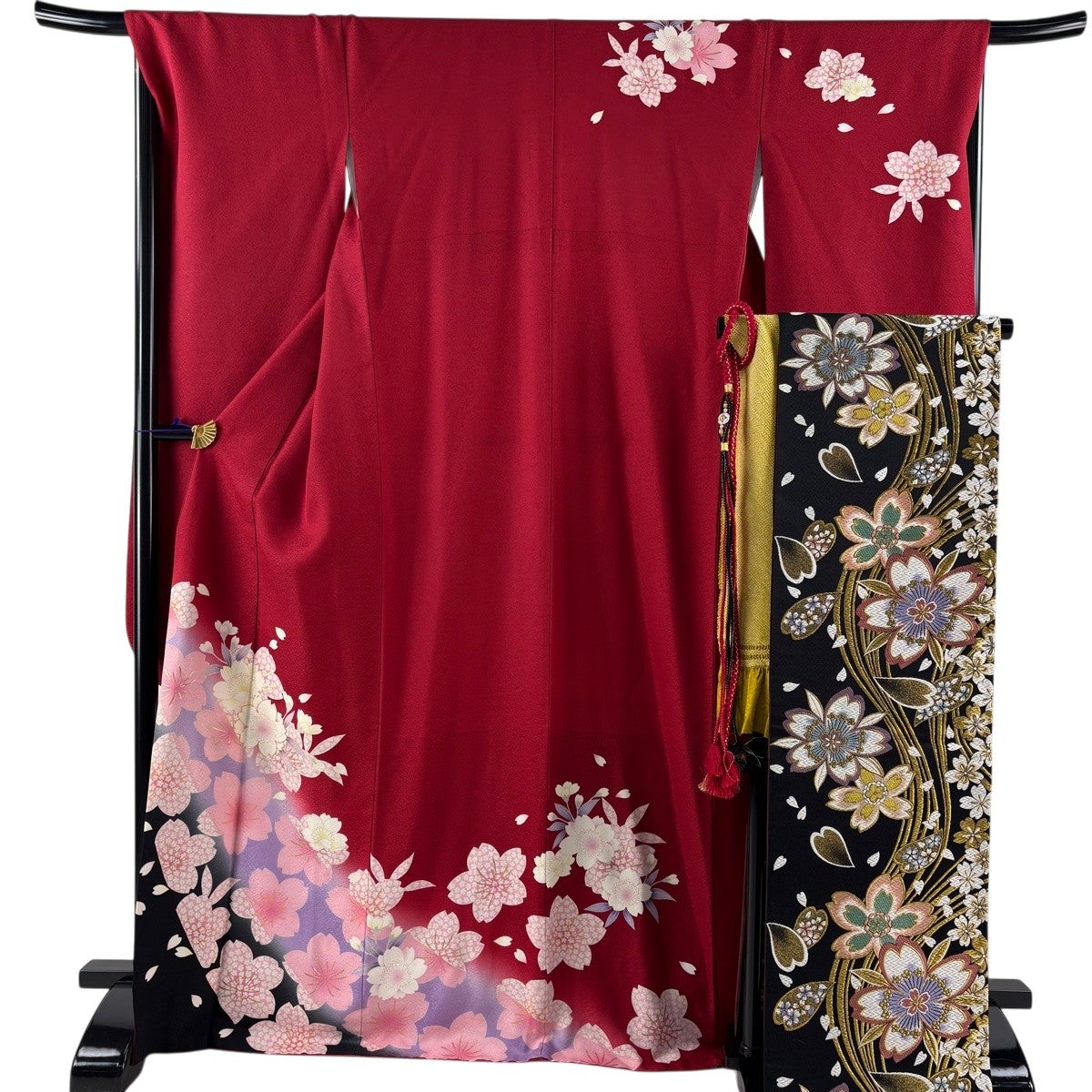 振袖 身丈170cm 裄丈68cm L 袷 袋帯フルセット 桜 桜の花びら 金糸