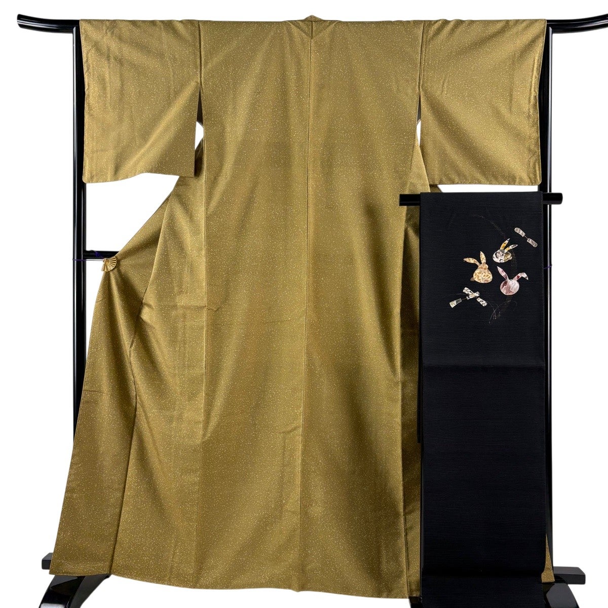 美品】 小紋 身丈163.5cm 裄丈64cm M 袷 紬地 袋帯セット 幾何学模様