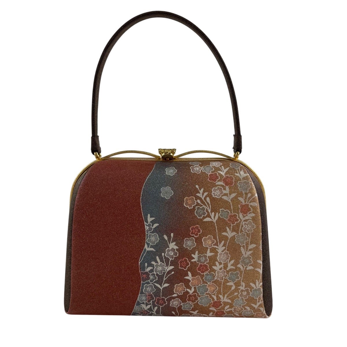 美品】和装バッグ 優品 セミフォーマル 鳥 縞 箔 薄黄土色 正絹 和装