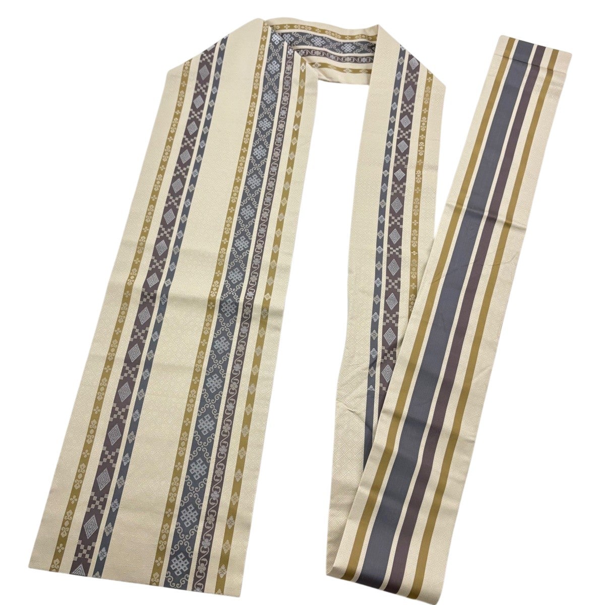 美品】 紬 身丈164.5cm 裄丈66.5cm M 袷 名古屋帯セット 縞 青海波
