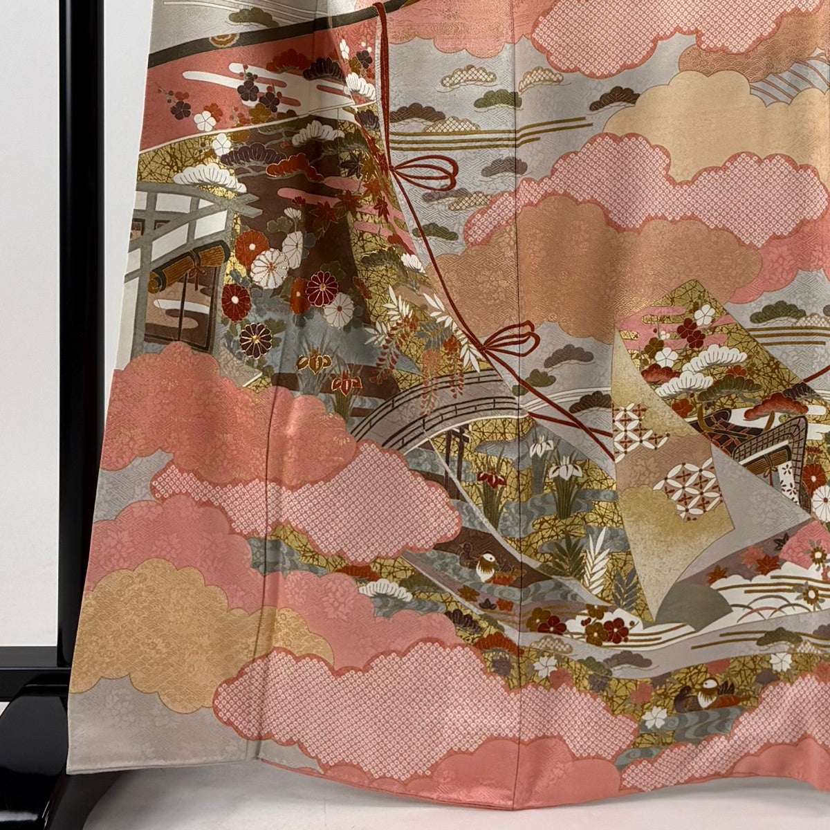 訪問着 身丈165cm 裄丈68cm L 袷 藤井寛 落款あり 几帳 松梅 金糸 金彩