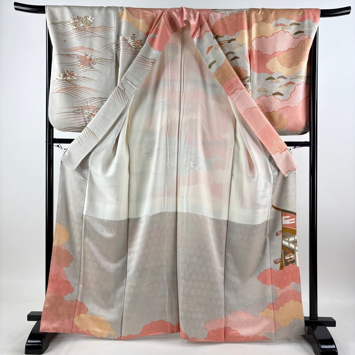 訪問着 身丈165cm 裄丈68cm L 袷 藤井寛 落款あり 几帳 松梅 金糸 金彩