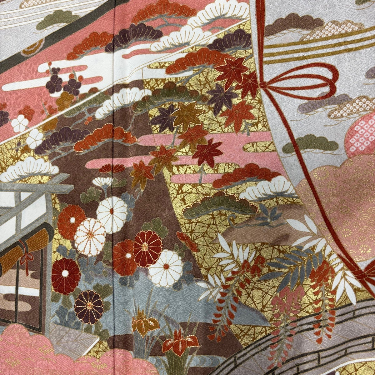訪問着 身丈165cm 裄丈68cm L 袷 藤井寛 落款あり 几帳 松梅 金糸 金彩