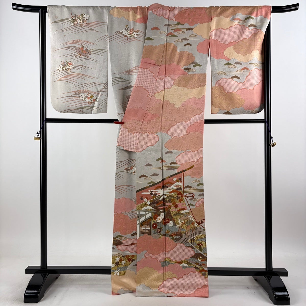訪問着 身丈165cm 裄丈68cm L 袷 藤井寛 落款あり 几帳 松梅 金糸 金彩