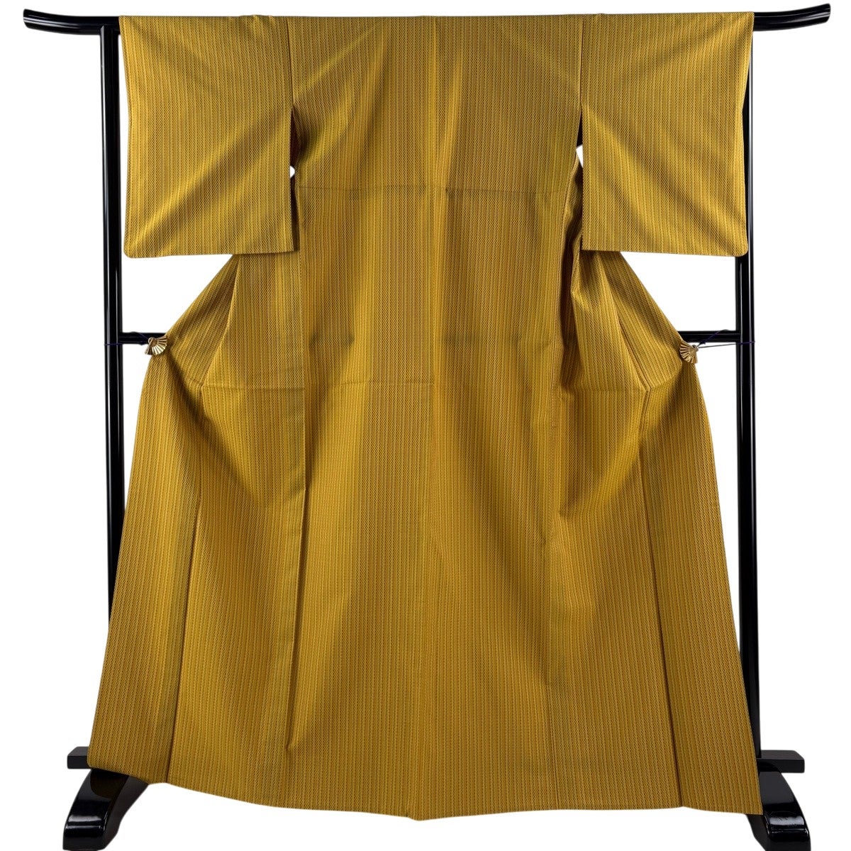 美品】 紬 身丈166.5cm 裄丈65cm M 単衣 黄八丈 山下八百子 縞 幾何学